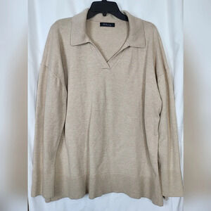 Lillusory Vneck Collared Oversized Long Sleeve Knit Pullover Tunic Sweater TopXL